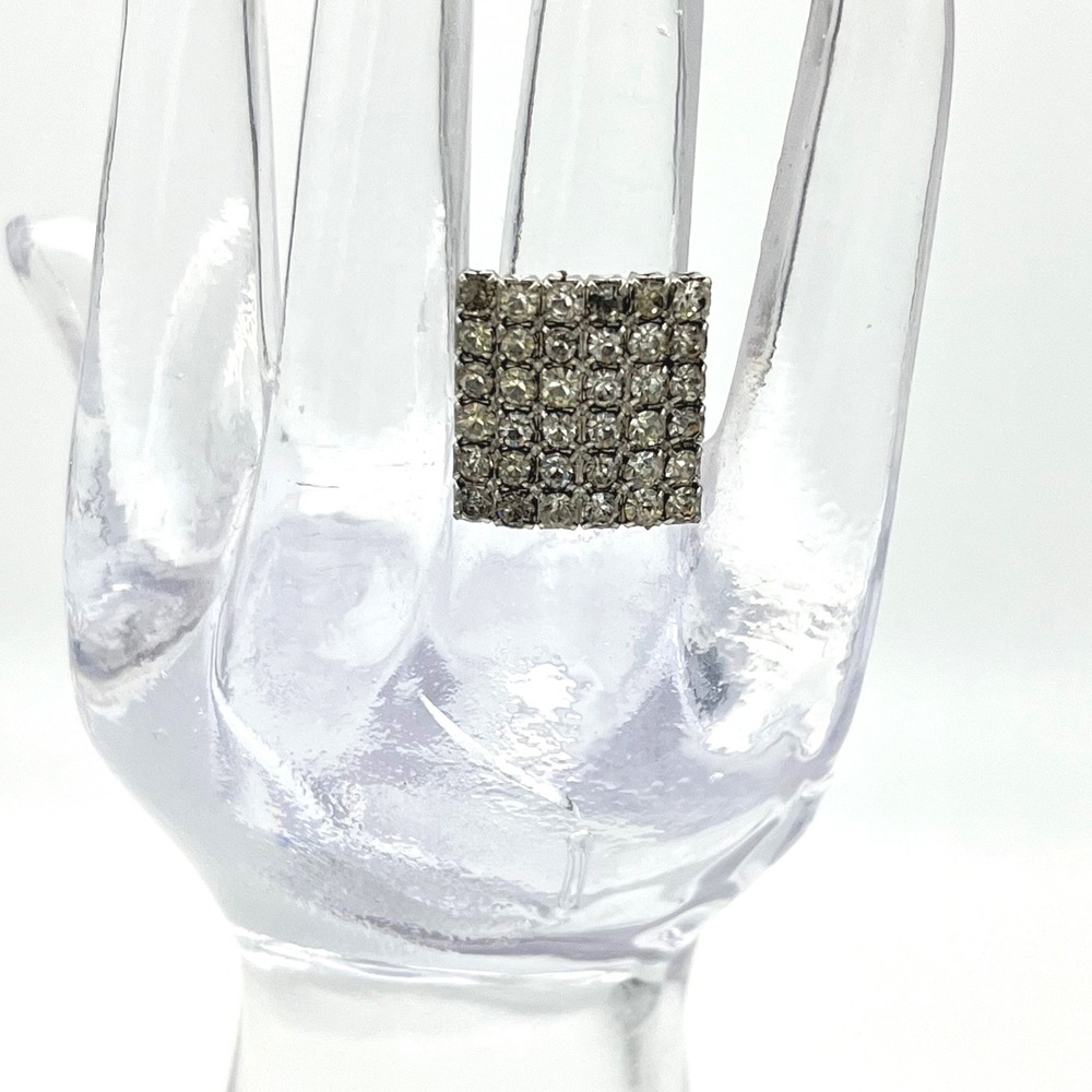 Sparkling Square Rhinestone‎ Pave Statement Ring Adjustable Silver Tone Glam
